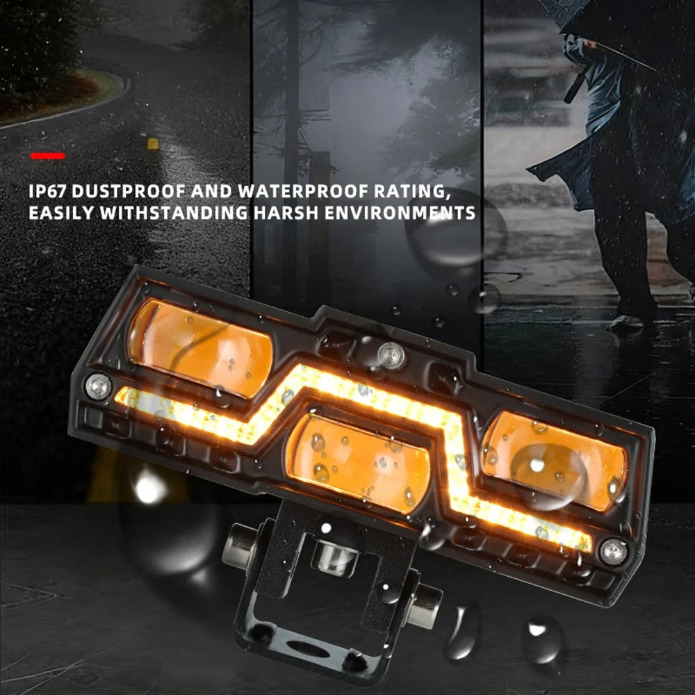 2Pcs LED Auxiliary Light Bar Yellow White Driving Light with Amber DRL for Motorcycle Car SUV ATV - 3