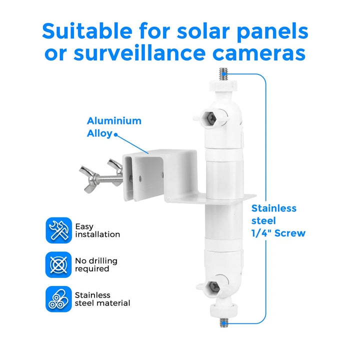 Gutter Mount Bracket No Drilling 360 Degree Adjustable Double Ball Head Clamp for Security Camera Solar Panel Holder Stand - White - 5