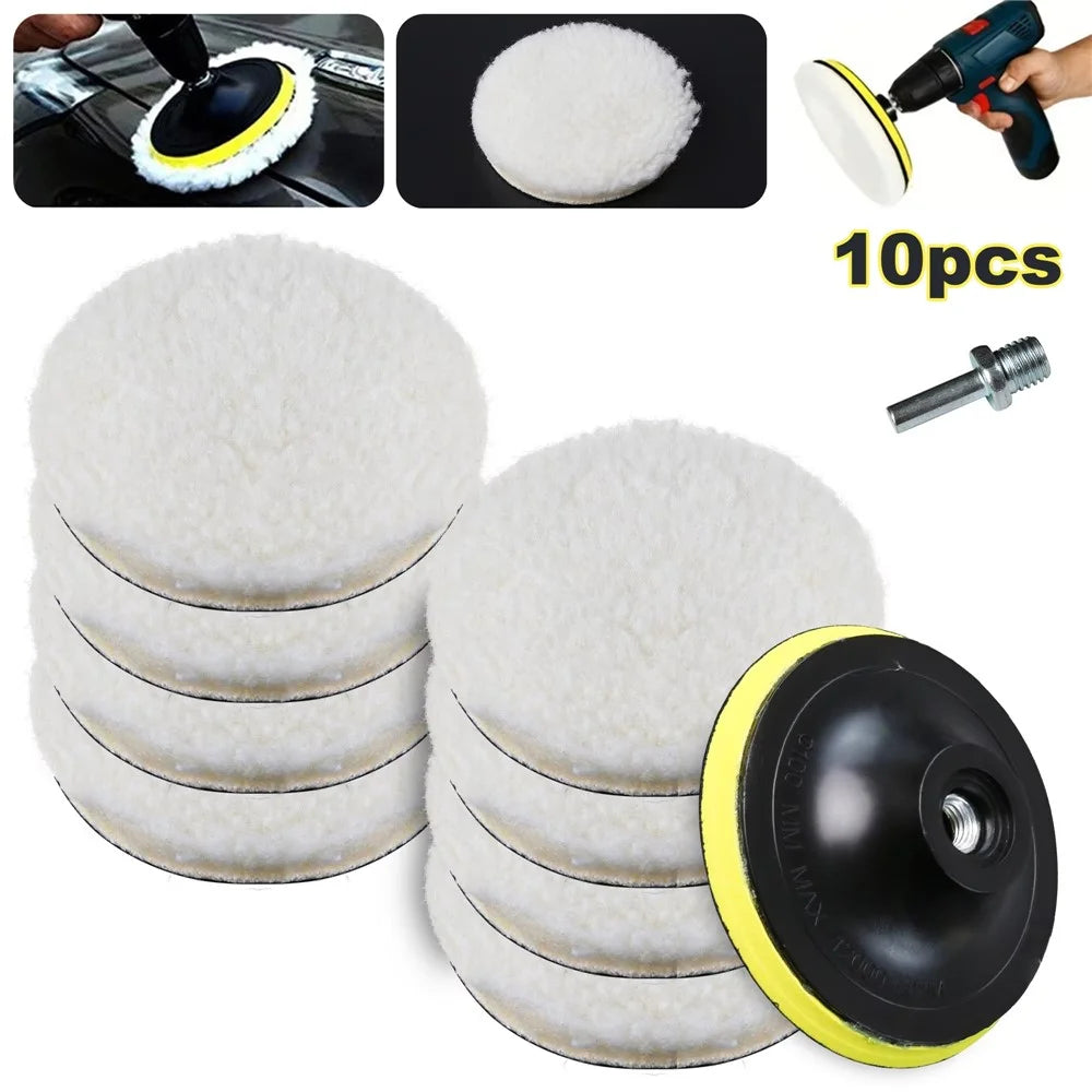 10Pcs 4 Inch Car Polishing Pads Set Wool Buffing Sponge Pads Kit for Car Cleaning Waxing - 1