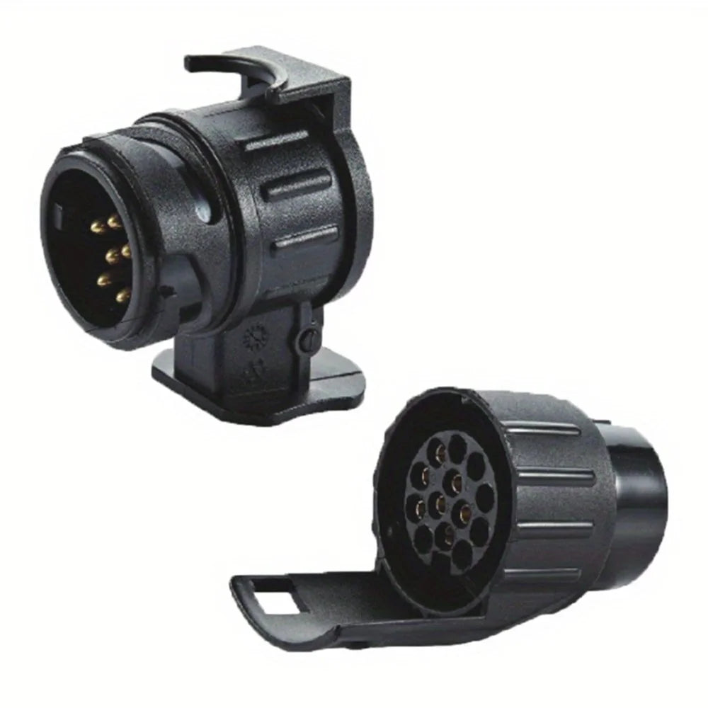 2Pcs 13 Pin to 7 Pin Trailer Adapter Caravan Truck Towbar Car Plug Adapter 12V EU Socket Converter - Black - 1