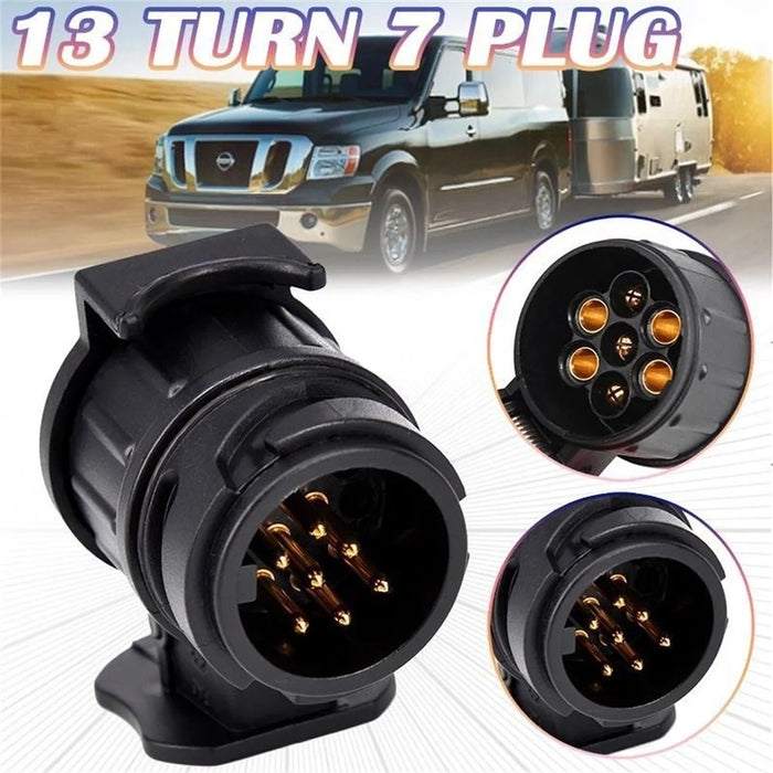 2Pcs 13 Pin to 7 Pin Trailer Adapter Caravan Truck Towbar Car Plug Adapter 12V EU Socket Converter - Black - 2