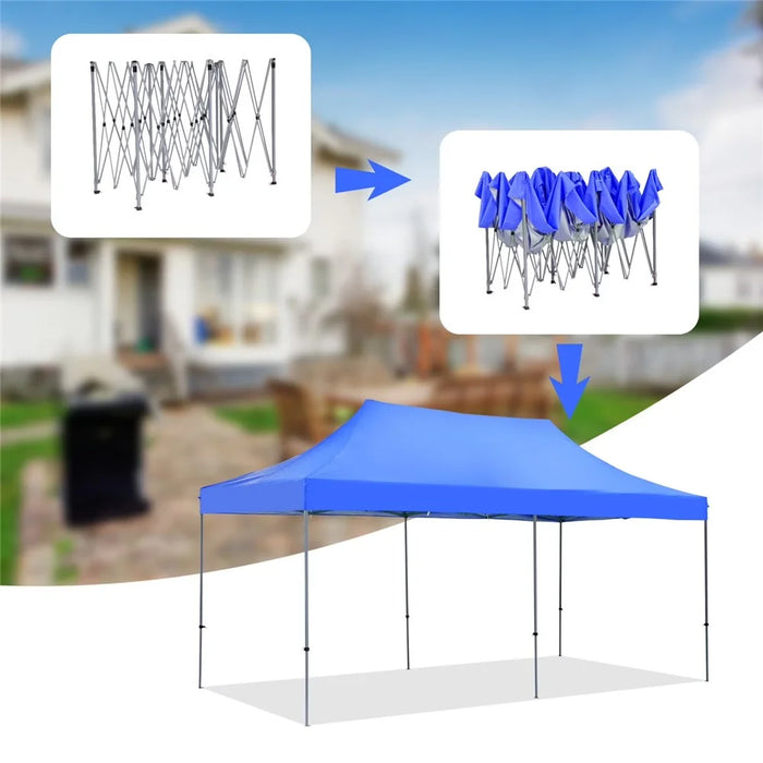 6x3m Garden Pop up Gazebo Canopy Waterproof Retractable Awning Party Tent for Patio BBQ Outdoor - Blue - 4