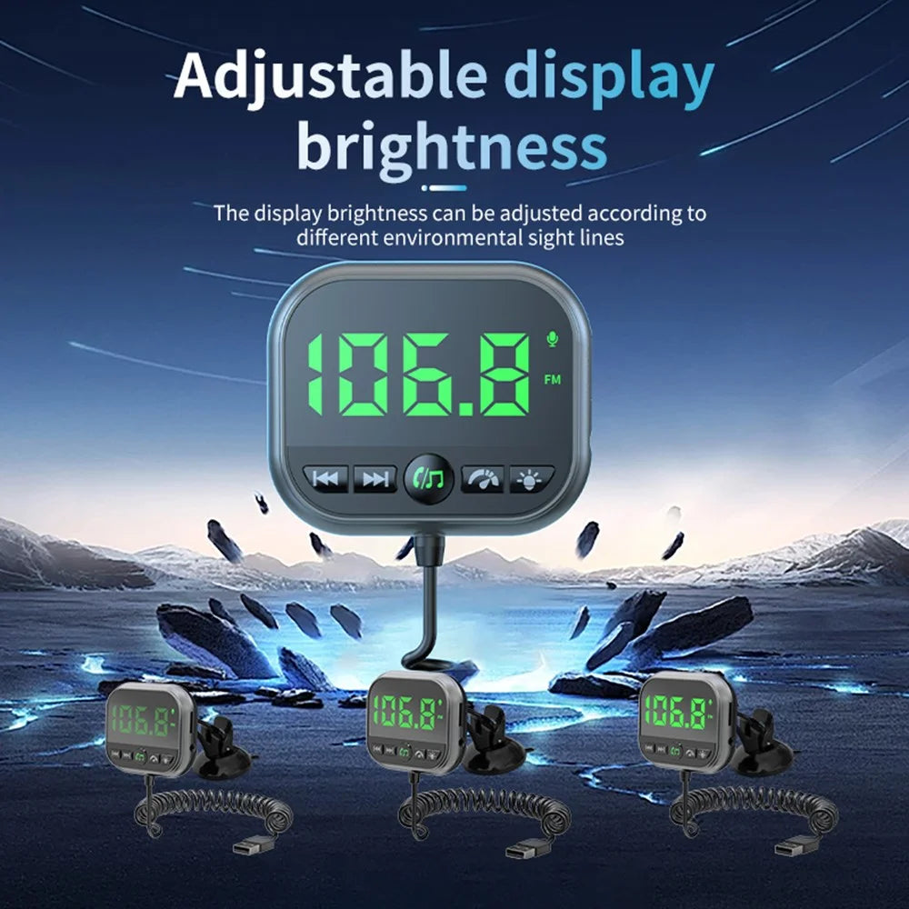 C80 6-in-1 Car HUD Display Bluetooth-compatible 5.3 FM Transmitter Speed Monitor TF Card Car Audio Adapter Receiver for Dashboard - 5
