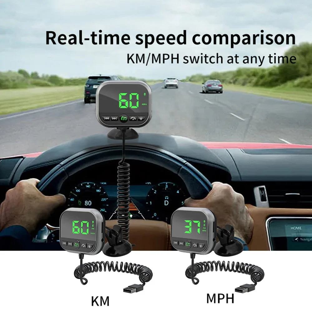 C80 6-in-1 Car HUD Display Bluetooth-compatible 5.3 FM Transmitter Speed Monitor TF Card Car Audio Adapter Receiver for Dashboard - 6