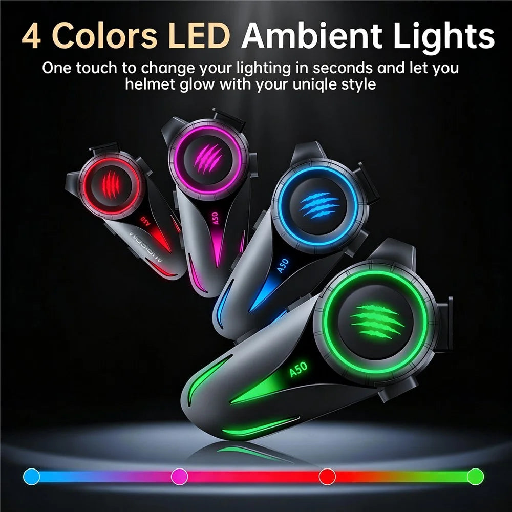 A50 Pro Hi-Fi Stereo Sound Motorcycle Helmet Bluetooth-compatible Intercom Earphones with Hard Mic for Riding - 6