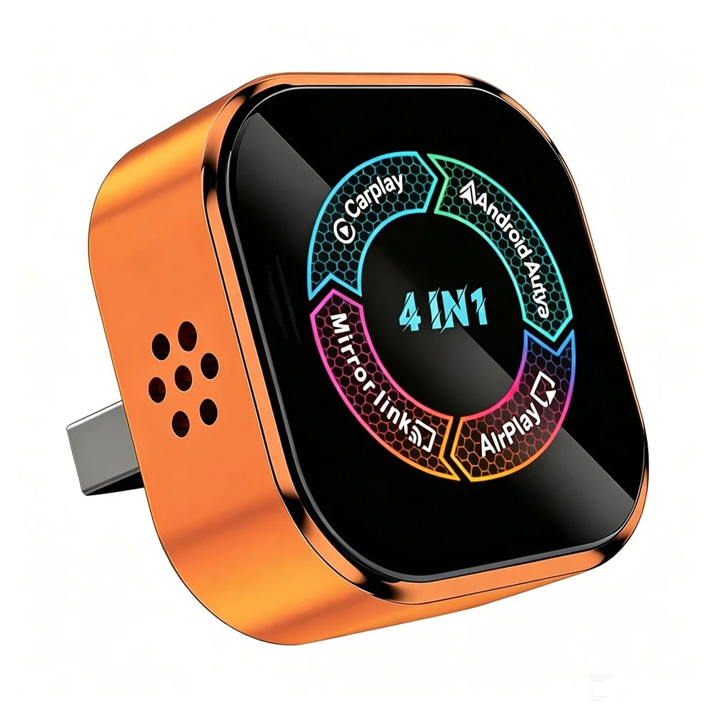 4223M 4 in 1 Wireless CarPlay Android Auto Adapter Mirror Airplay Miracast for Cars with Wired CarPlay - Orange - 1