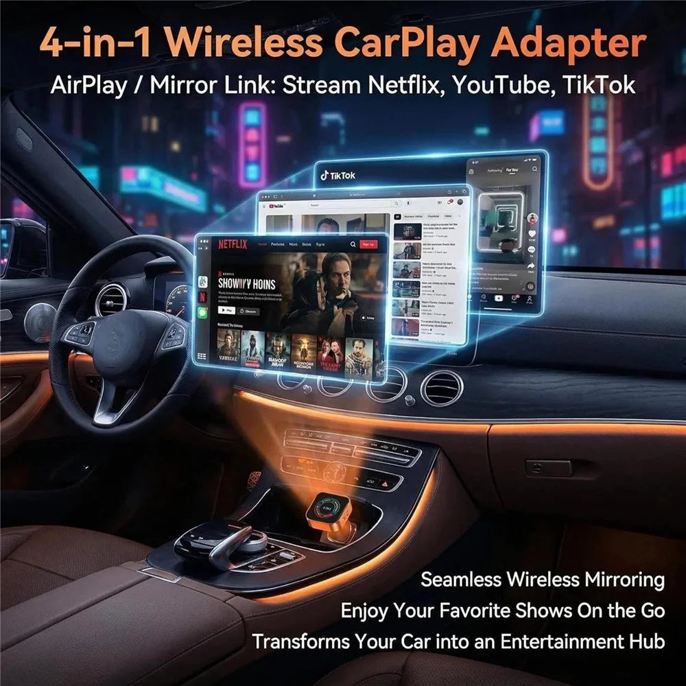 4223M 4 in 1 Wireless CarPlay Android Auto Adapter Mirror Airplay Miracast for Cars with Wired CarPlay - Orange - 3