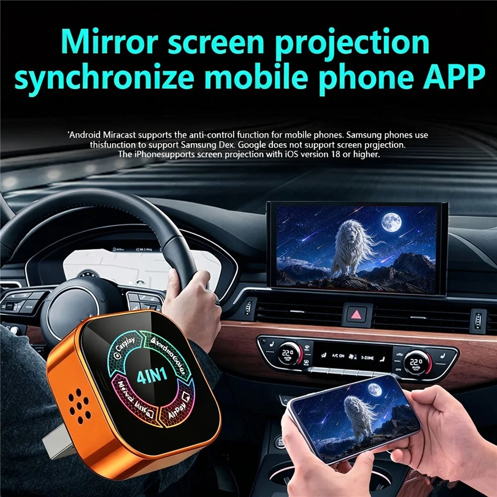 4223M 4 in 1 Wireless CarPlay Android Auto Adapter Mirror Airplay Miracast for Cars with Wired CarPlay - Orange - 4