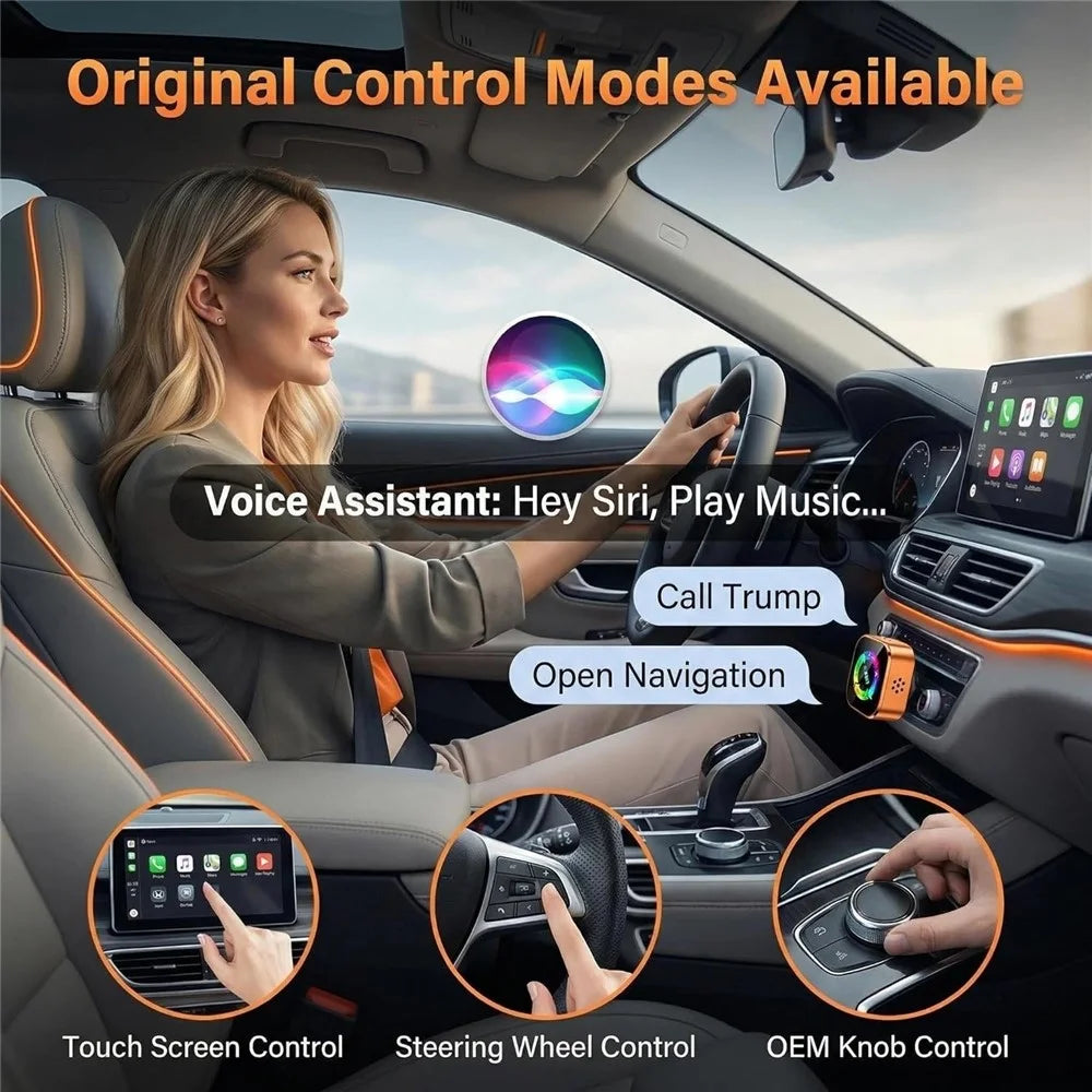 4223M 4 in 1 Wireless CarPlay Android Auto Adapter Mirror Airplay Miracast for Cars with Wired CarPlay - Orange - 5