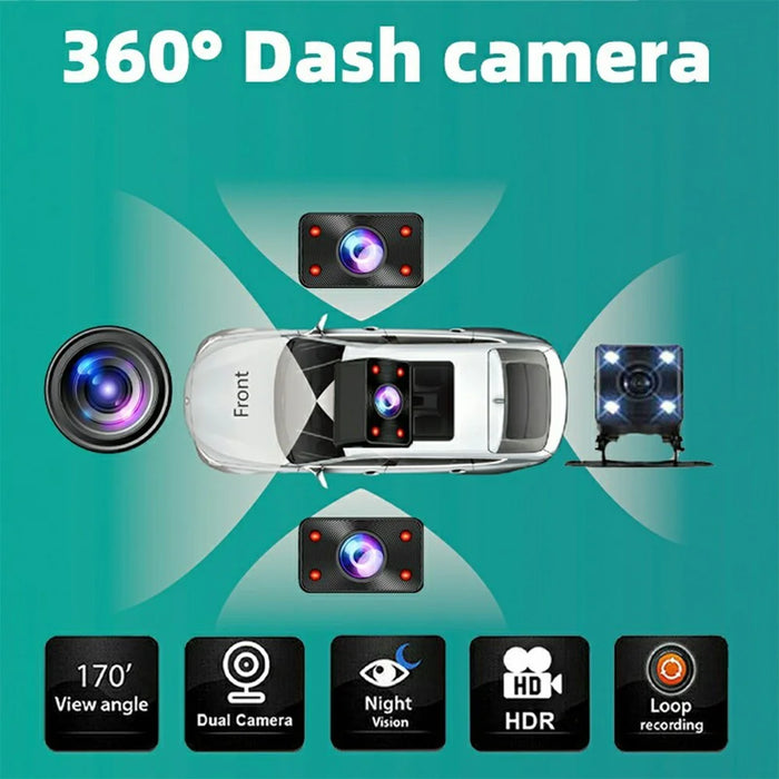 A52 5-Channel 2K WiFi Dash Cam 360 Degree Panoramic Car Driving Recorder - Black - 7