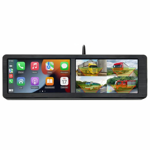 T106 15.6 Inch CarPlay Dash Cam Monitor Wireless Solar Magnetic Backup Camera for Truck RV - Black - 1