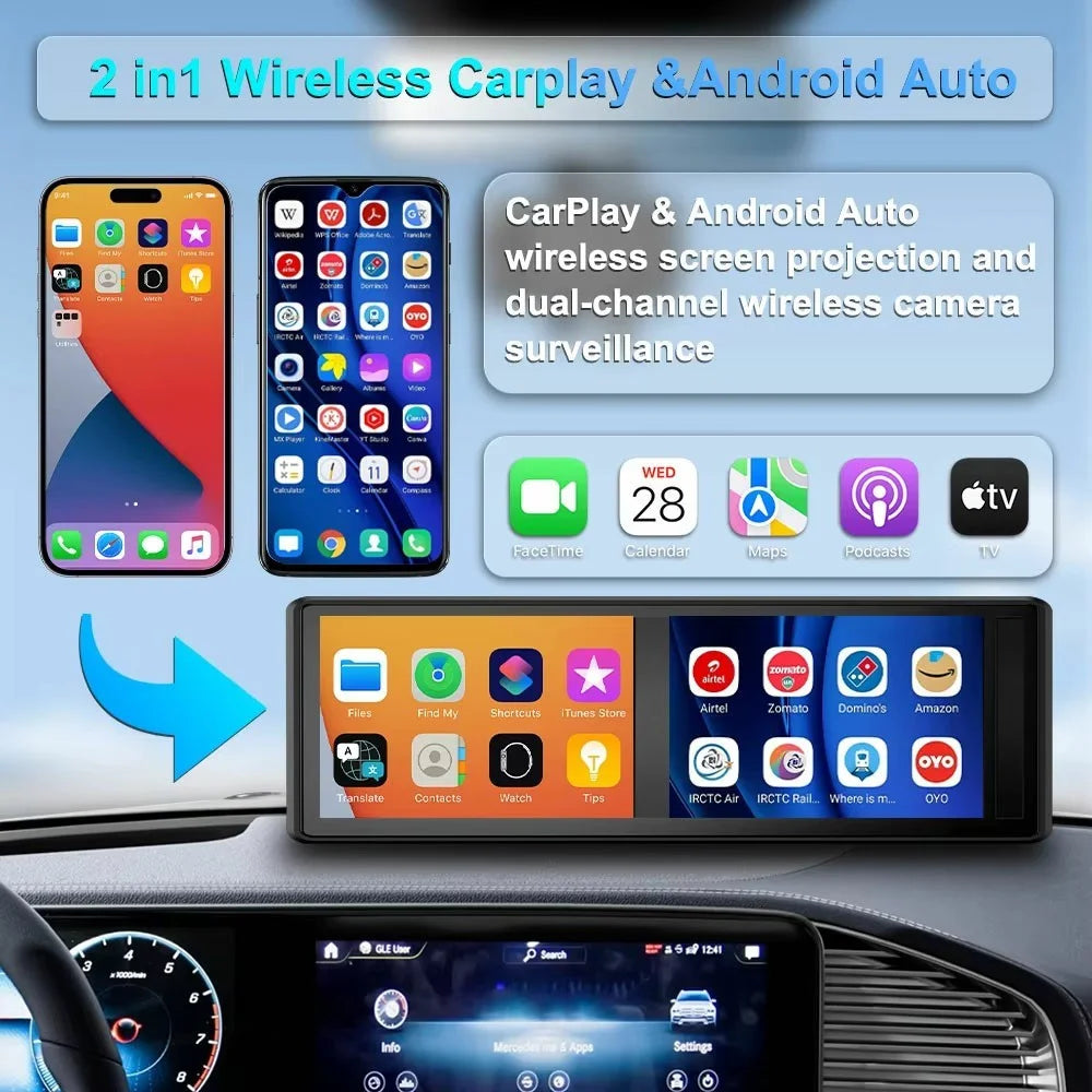 T106 15.6 Inch CarPlay Dash Cam Monitor Wireless Solar Magnetic Backup Camera for Truck RV - Black - 5