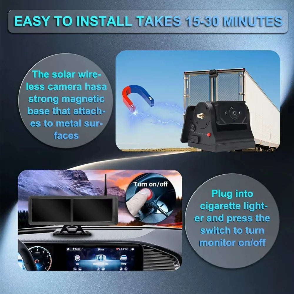 T106 15.6 Inch CarPlay Dash Cam Monitor Wireless Solar Magnetic Backup Camera for Truck RV - Black - 7