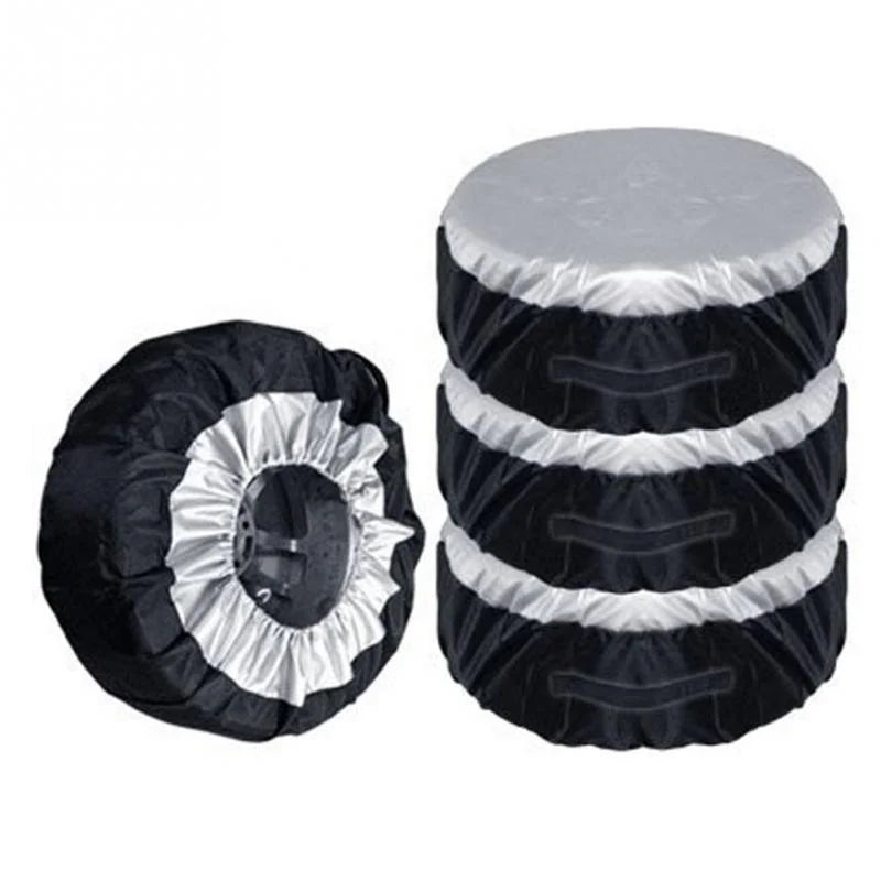 Size S 65x37cm Spare Tire Cover 210D Oxford Fabric Waterproof Dustproof Sunproof for SUV Truck - Black Silver - 5