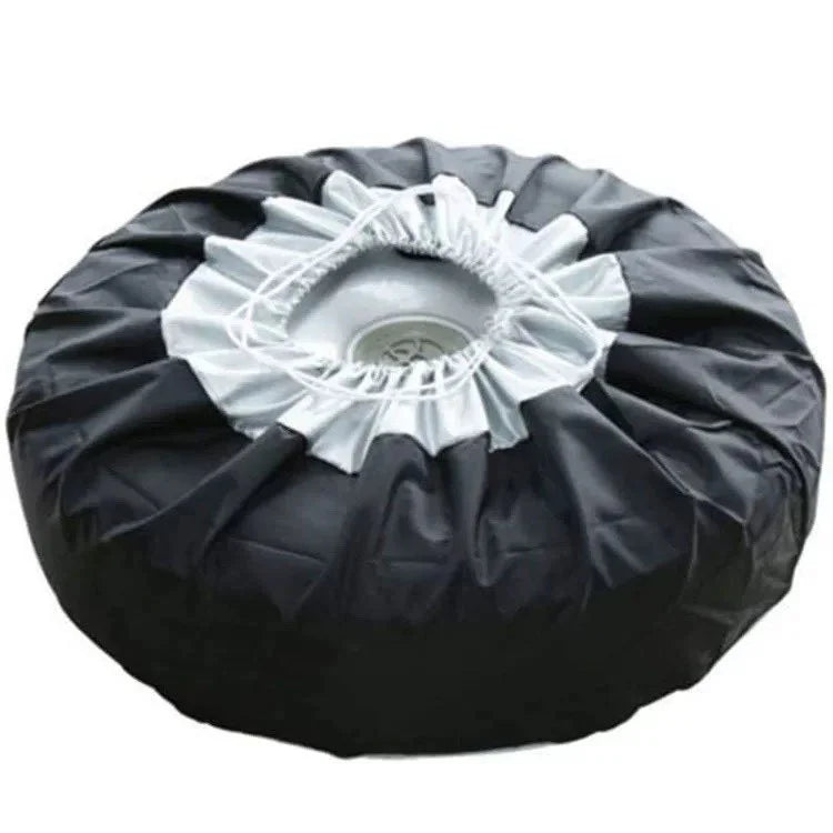 Size L 80x47cm Spare Tire Cover 210D Oxford Fabric Waterproof Dustproof Sunproof for SUV Truck - Black Silver - 3