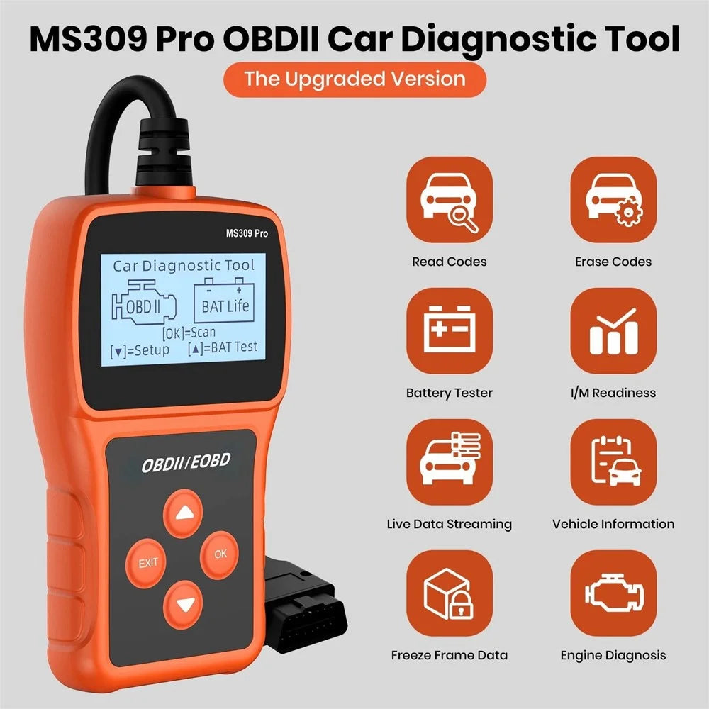 MS309 PRO OBD2 Scanner Car Diagnostic Tool Battery Tester Code Reader for 12V Gasoline Vehicles - 2