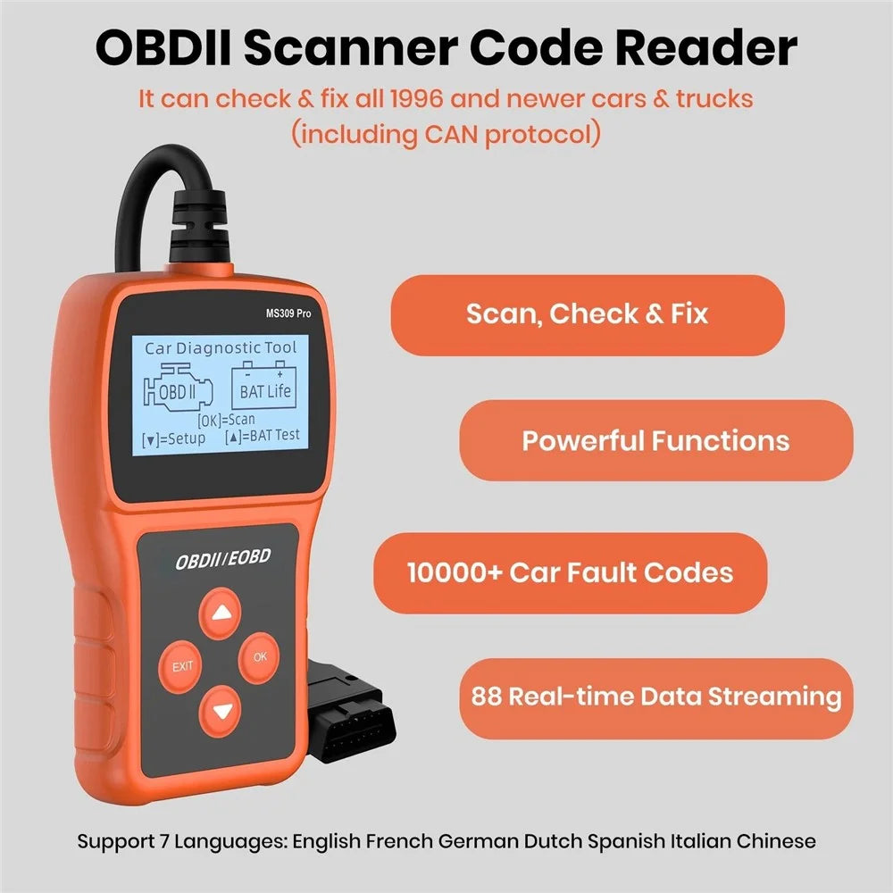 MS309 PRO OBD2 Scanner Car Diagnostic Tool Battery Tester Code Reader for 12V Gasoline Vehicles - 3