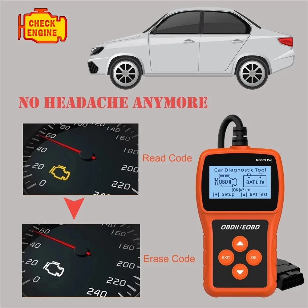 MS309 PRO OBD2 Scanner Car Diagnostic Tool Battery Tester Code Reader for 12V Gasoline Vehicles - 4