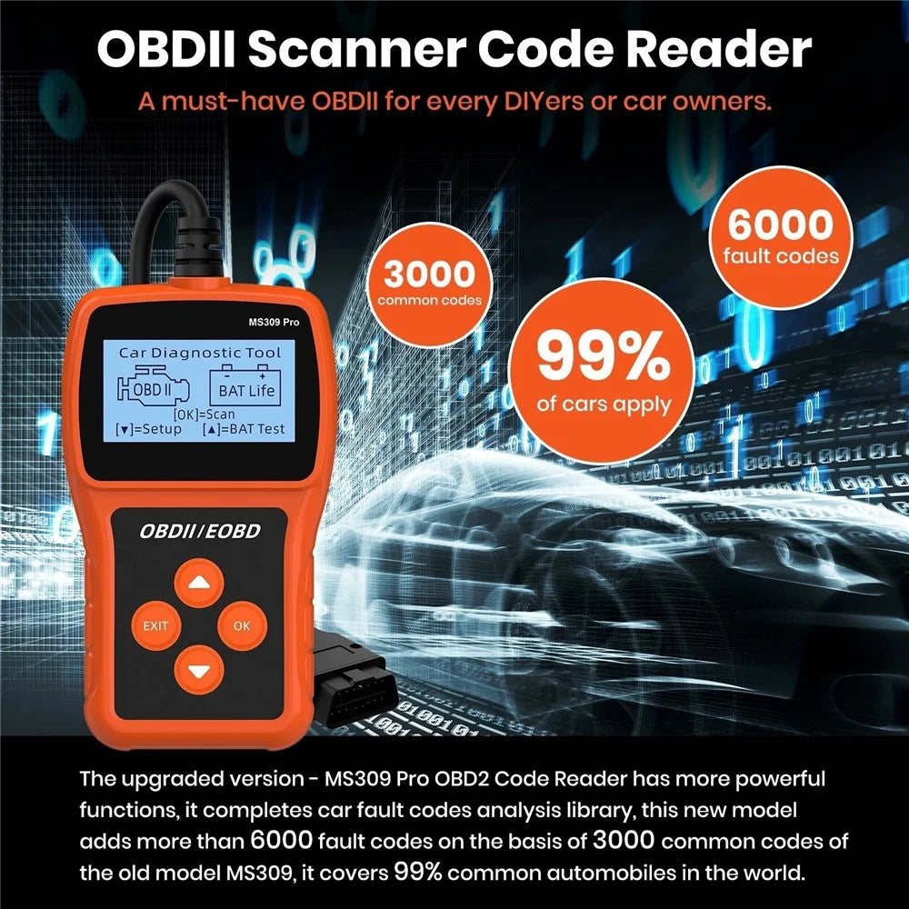 MS309 PRO OBD2 Scanner Car Diagnostic Tool Battery Tester Code Reader for 12V Gasoline Vehicles - 6