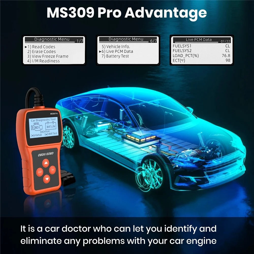 MS309 PRO OBD2 Scanner Car Diagnostic Tool Battery Tester Code Reader for 12V Gasoline Vehicles - 7