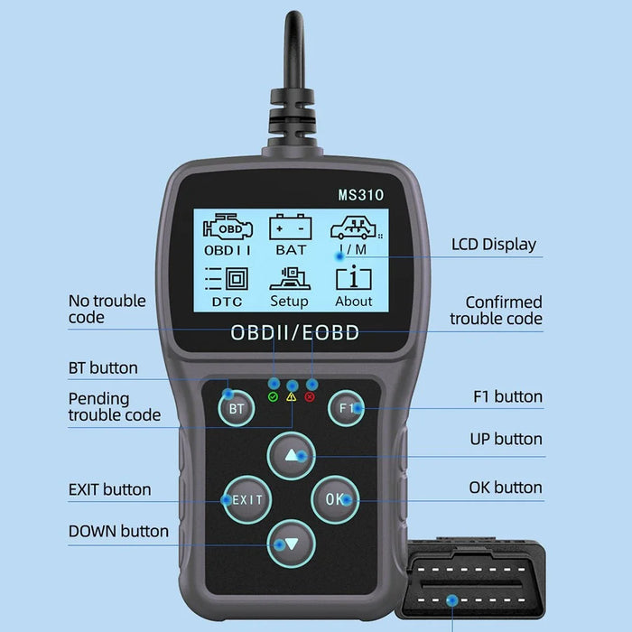 MS310 OBD2 Car Diagnostic Scanner 2.4 inch LCD Screen Code Reader Battery Tester - 6