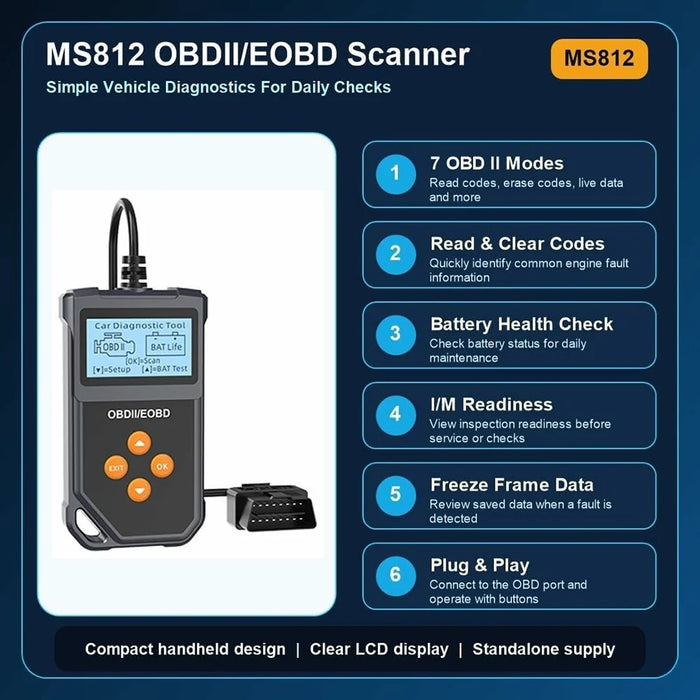 MS812 OBD2 Scanner for Fiesta II 2006-2014 Car Diagnostic Tool Battery Tester Code Reader with 7 OBD II Modes - 6