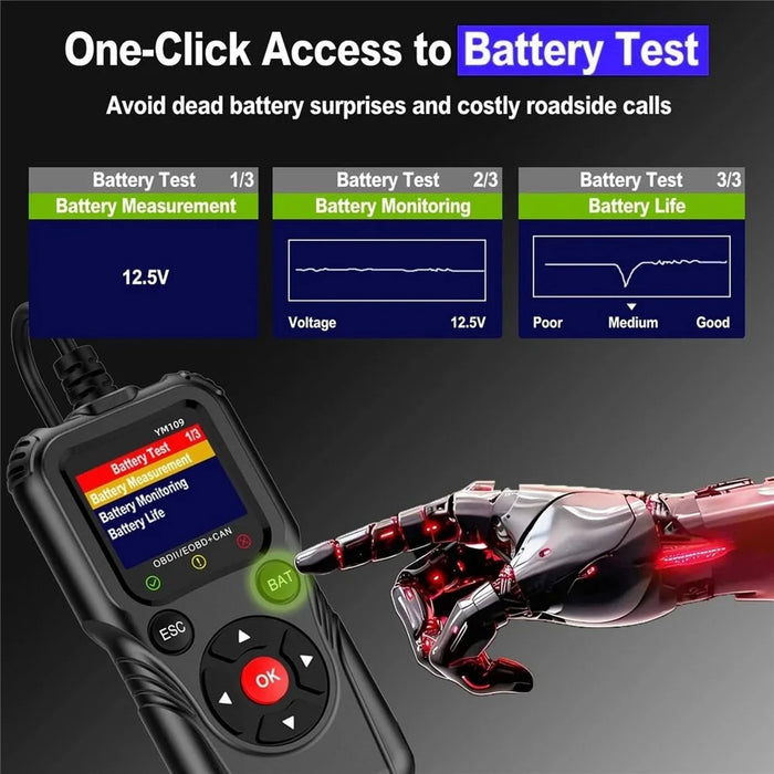 YM109 2.8 inch Color LCD OBD2 Scanner with Battery Test Car Diagnostic Code Reader - Black - 4
