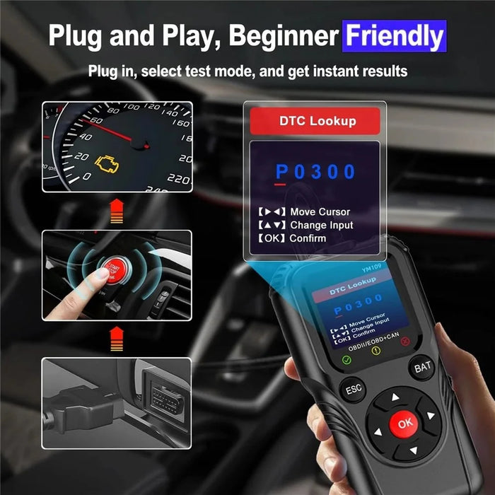 YM109 2.8 inch Color LCD OBD2 Scanner with Battery Test Car Diagnostic Code Reader - Black - 5