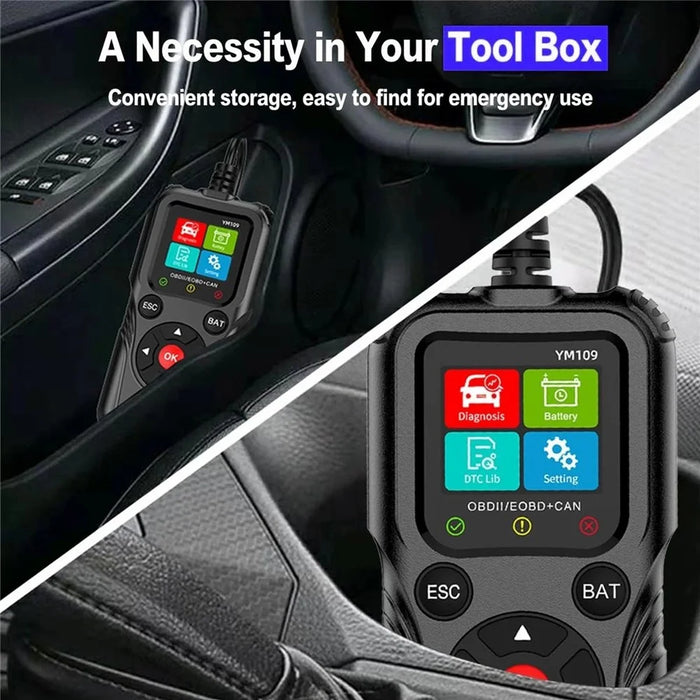 YM109 2.8 inch Color LCD OBD2 Scanner with Battery Test Car Diagnostic Code Reader - Black - 7