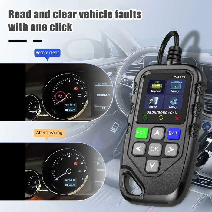YM119 OBD2 Scanner Engine Fault Code Reader Battery Test Diagnostic Tool - Black - 3
