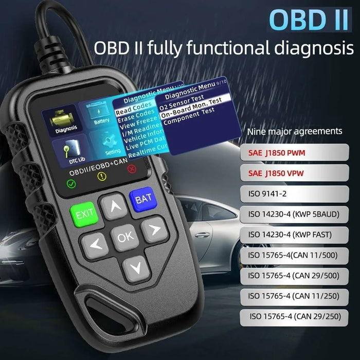YM119 OBD2 Scanner Engine Fault Code Reader Battery Test Diagnostic Tool - Black - 5