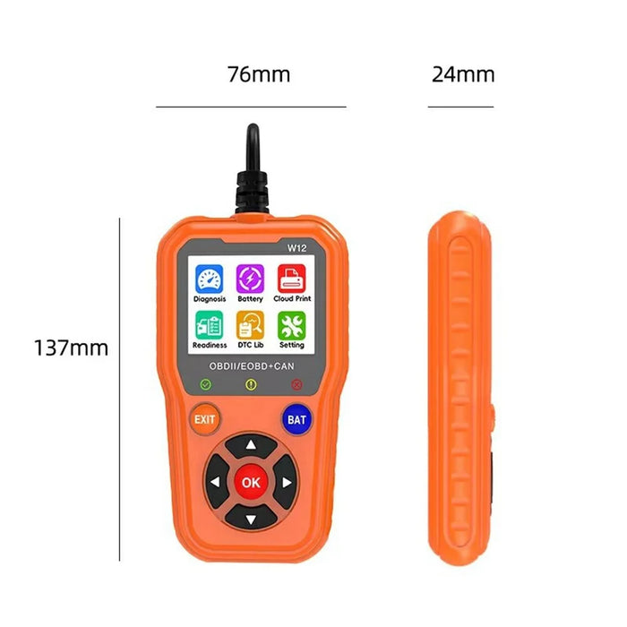 W12 OBD2 Scanner OBDII / EOBD+CAN Car Diagnostic Tool with Battery Test 35000+ DTC Lookup - Black - 7
