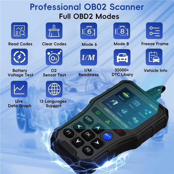 YM519 OBD2 Code Reader Car Engine Diagnostic Tool Full OBDII Scanner Support 13 Languages - 6