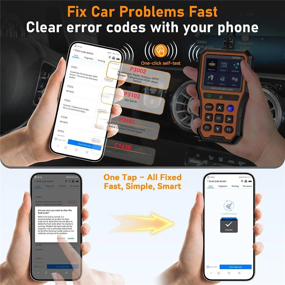 YM529 OBD2 Car Scanner Diagnostic Tool Bluetooth-compatible Live Data Battery Tester - 3