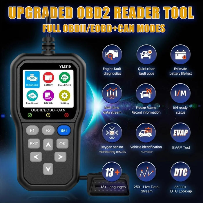 YM319 OBD2 Scanner Engine Fault Code Reader Battery Voltage Tester Automotive Diagnostic Tool - 2