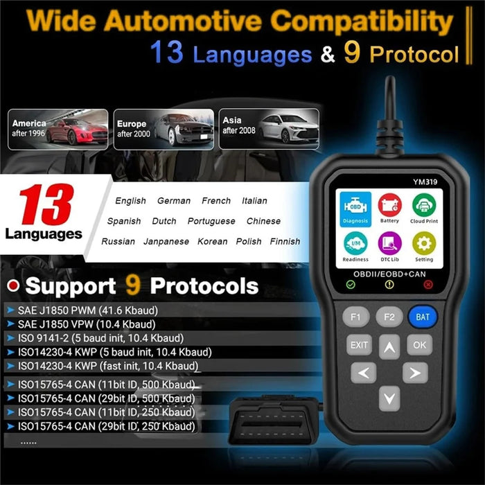YM319 OBD2 Scanner Engine Fault Code Reader Battery Voltage Tester Automotive Diagnostic Tool - 4
