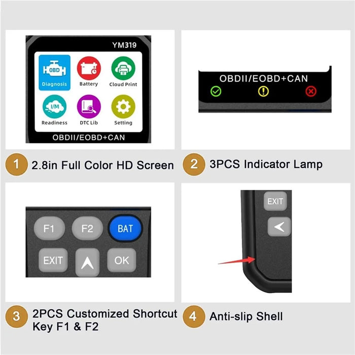 YM319 OBD2 Scanner Engine Fault Code Reader Battery Voltage Tester Automotive Diagnostic Tool - 6