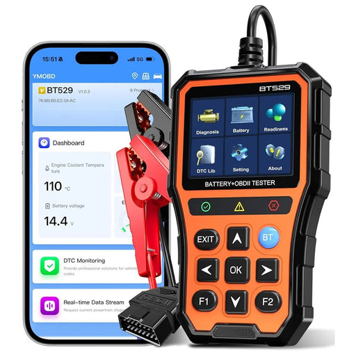 BT529 Bluetooth-compatible Car Battery Tester 2.8 inch IPS Screen OBDII Code Scanner - Orange - 2