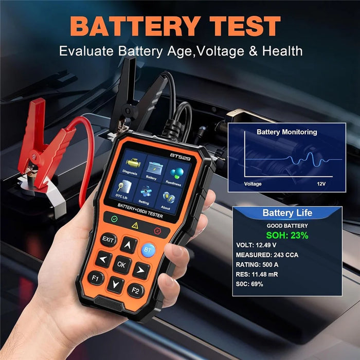 BT529 Bluetooth-compatible Car Battery Tester 2.8 inch IPS Screen OBDII Code Scanner - Orange - 4