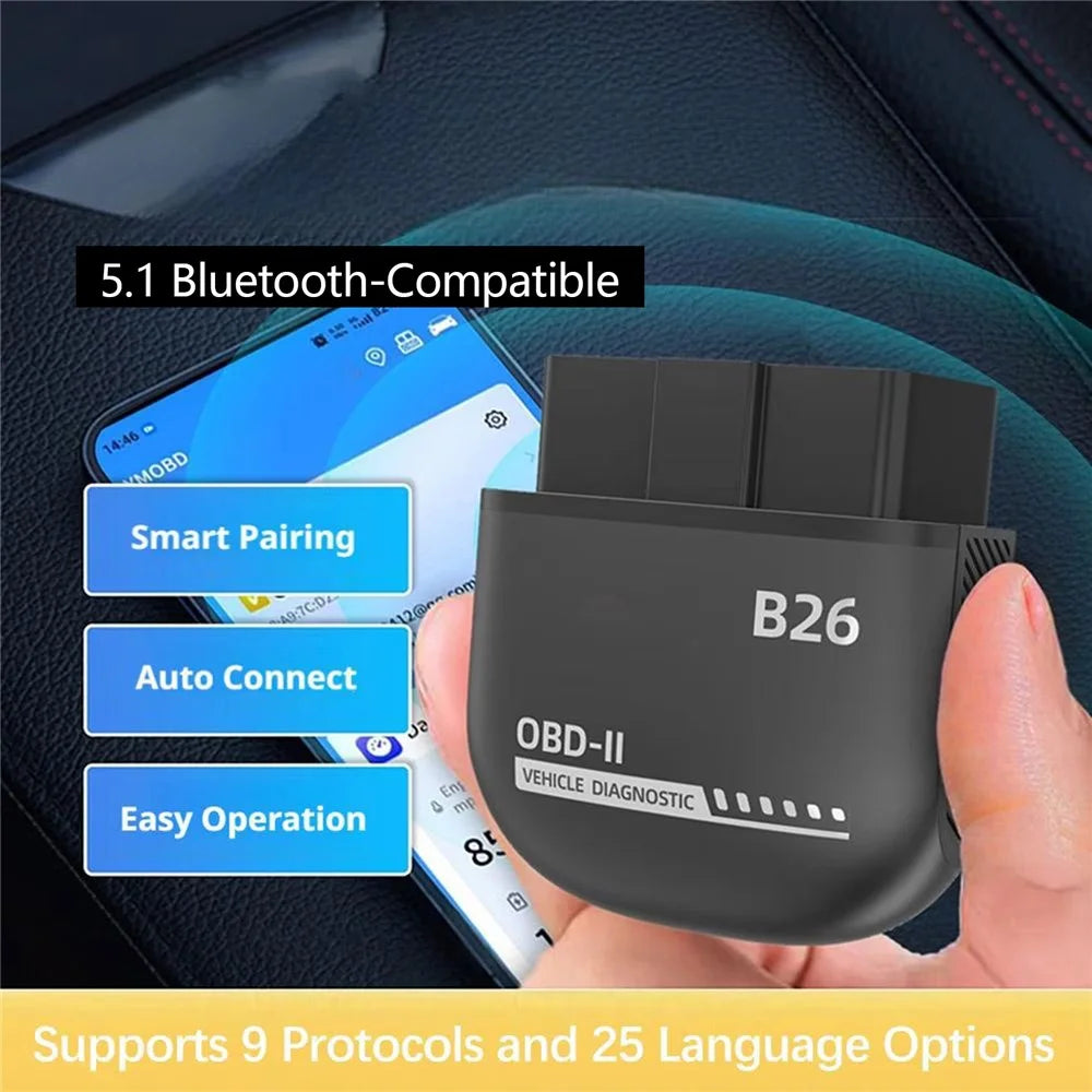 B26 Bluetooth-compatible 5.1 OBD2 Car Diagnostic Scanner ELM327 Engine Code Reader - Black - 4