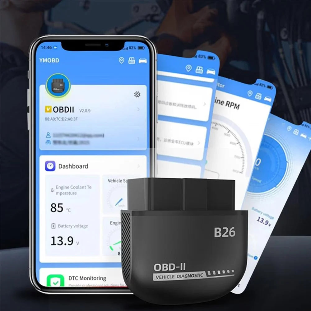 B26 Bluetooth-compatible 5.1 OBD2 Car Diagnostic Scanner ELM327 Engine Code Reader - Black - 7