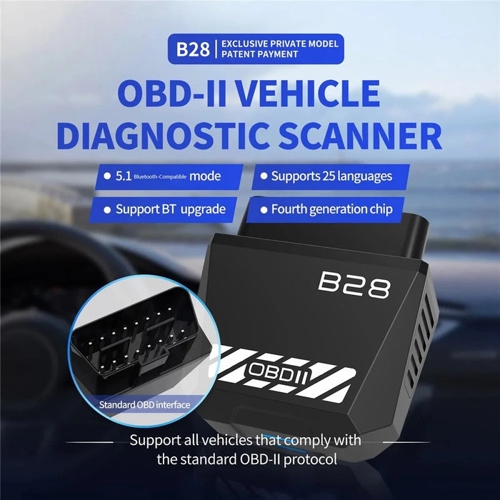 B28 OBD2 Scanner ELM327 Bluetooth-compatible 5.1 Car Engine Diagnostic Code Reader - Black - 3
