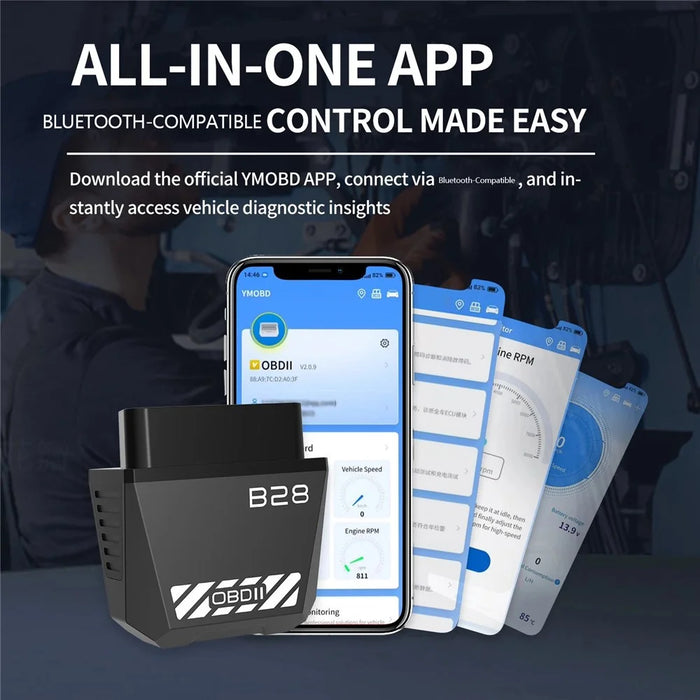 B28 OBD2 Scanner ELM327 Bluetooth-compatible 5.1 Car Engine Diagnostic Code Reader - Black - 5