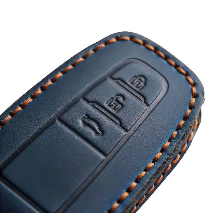 B038 Crazy Horse Cowhide Leather Sleeve 3-Button Car Key Remote Cover Protector Case for Toyota Corolla RAV4 Camry - Blue - 6