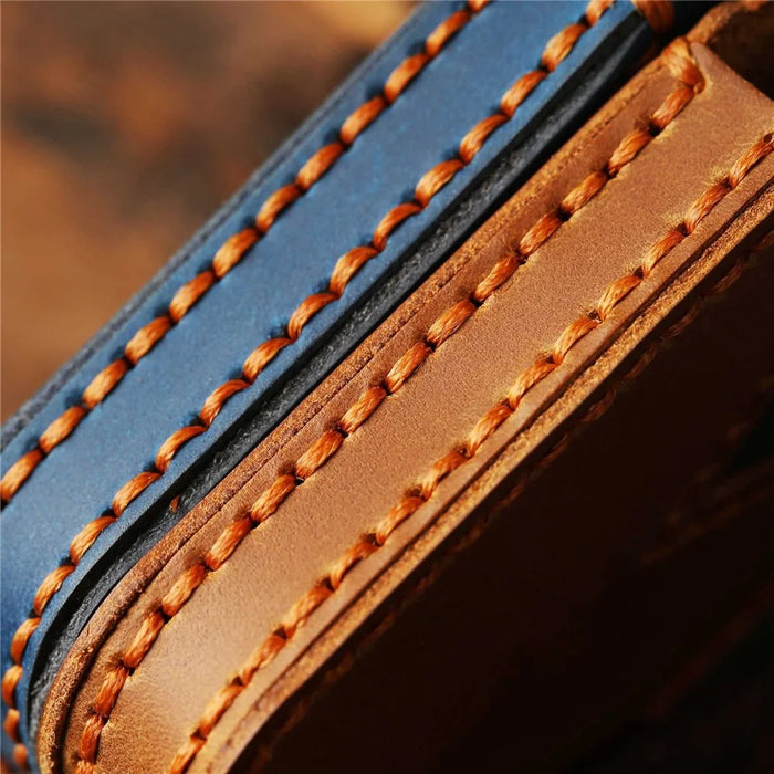 B038 Crazy Horse Cowhide Leather Sleeve 3-Button Car Key Remote Cover Protector Case for Toyota Corolla RAV4 Camry - Blue - 7