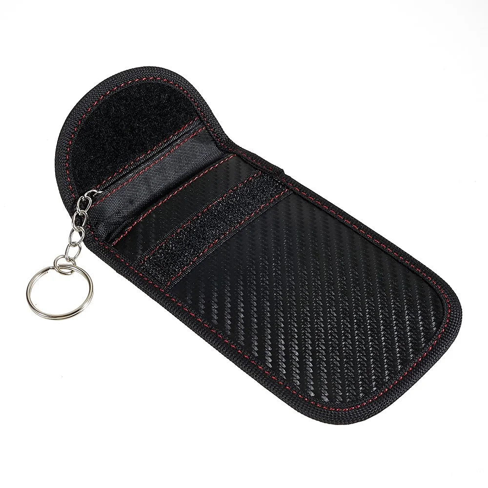Double Layer Carbon Fiber Texture Leather RFID Blocking Car Key Signal Shielding Bag Key Storage Pouch - 1