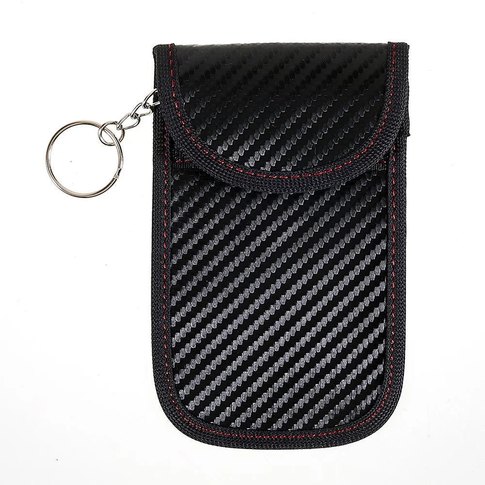 Double Layer Carbon Fiber Texture Leather RFID Blocking Car Key Signal Shielding Bag Key Storage Pouch - 2