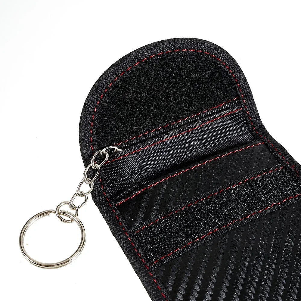 Double Layer Carbon Fiber Texture Leather RFID Blocking Car Key Signal Shielding Bag Key Storage Pouch - 4