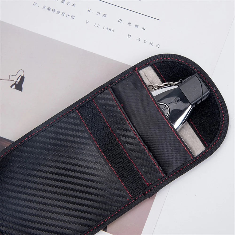 Double Layer Carbon Fiber Texture Leather RFID Blocking Car Key Signal Shielding Bag Key Storage Pouch - 5