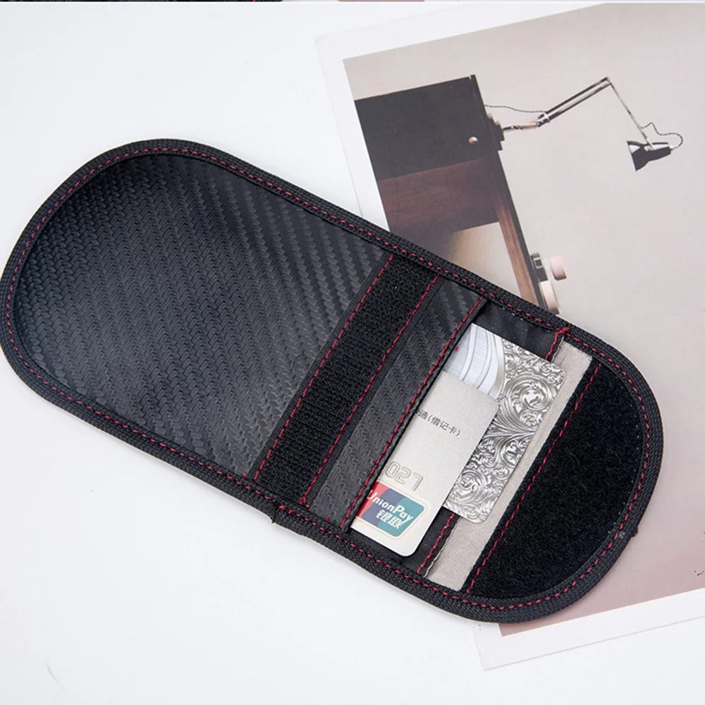 Double Layer Carbon Fiber Texture Leather RFID Blocking Car Key Signal Shielding Bag Key Storage Pouch - 6